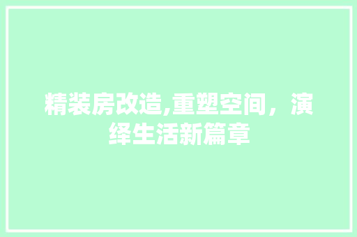 精装房改造,重塑空间，演绎生活新篇章