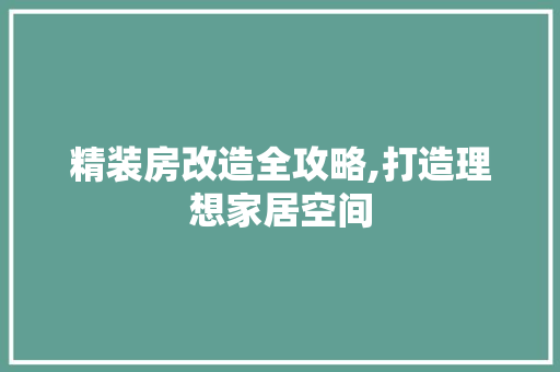 精装房改造全攻略,打造理想家居空间