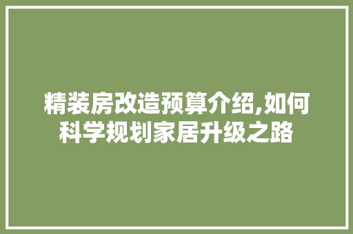 精装房改造预算介绍,如何科学规划家居升级之路