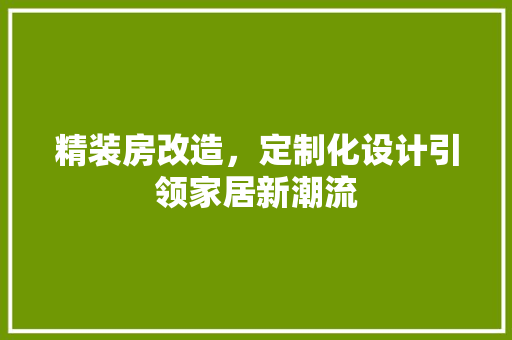 精装房改造，定制化设计引领家居新潮流
