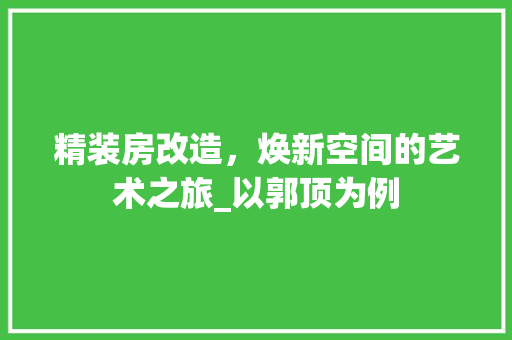 精装房改造，焕新空间的艺术之旅_以郭顶为例