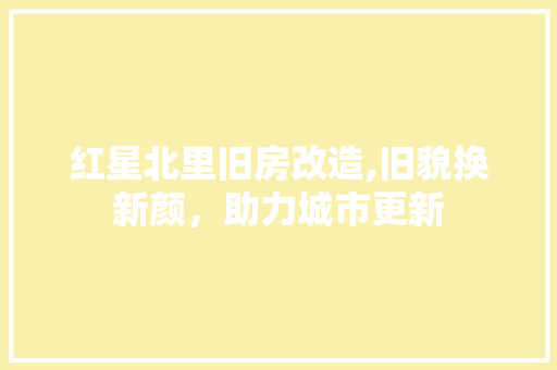红星北里旧房改造,旧貌换新颜，助力城市更新