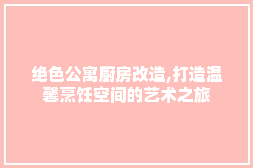 绝色公寓厨房改造,打造温馨烹饪空间的艺术之旅