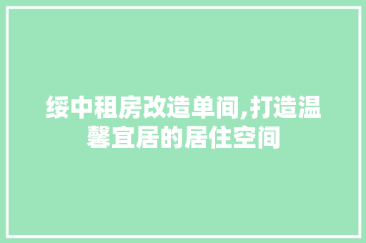 绥中租房改造单间,打造温馨宜居的居住空间
