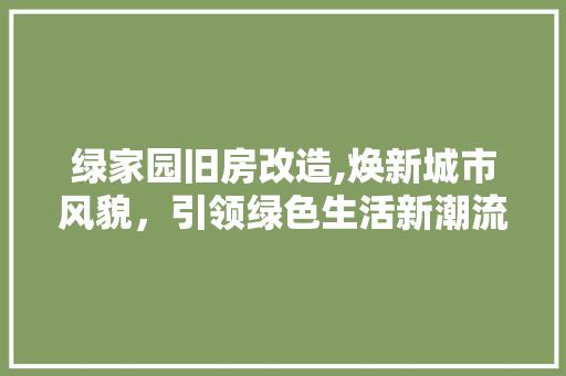 绿家园旧房改造,焕新城市风貌，引领绿色生活新潮流