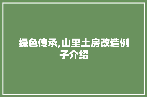 绿色传承,山里土房改造例子介绍