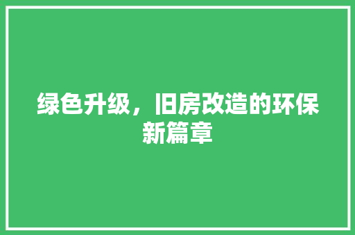 绿色升级，旧房改造的环保新篇章