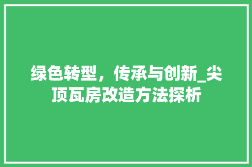 绿色转型，传承与创新_尖顶瓦房改造方法探析