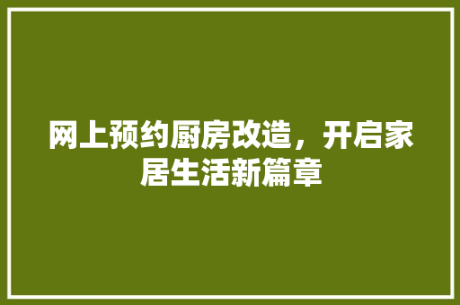 网上预约厨房改造，开启家居生活新篇章