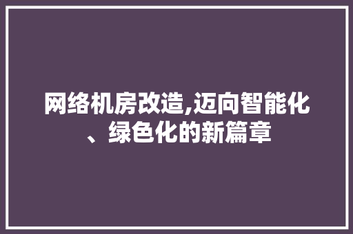 网络机房改造,迈向智能化、绿色化的新篇章