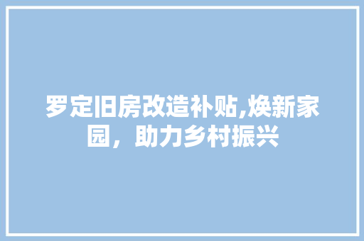 罗定旧房改造补贴,焕新家园，助力乡村振兴
