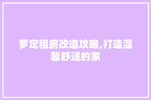 罗定租房改造攻略,打造温馨舒适的家