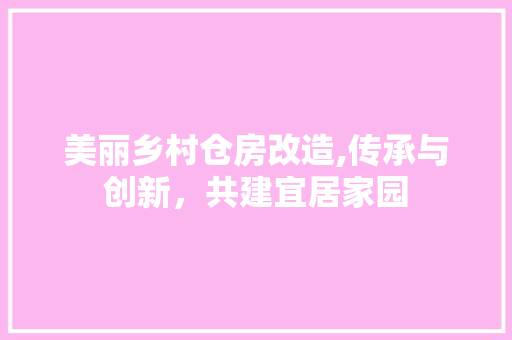 美丽乡村仓房改造,传承与创新，共建宜居家园 汽车维修