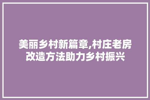美丽乡村新篇章,村庄老房改造方法助力乡村振兴