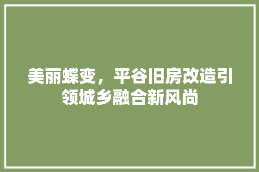 美丽蝶变，平谷旧房改造引领城乡融合新风尚