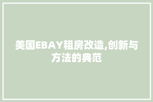 美国EBAY租房改造,创新与方法的典范