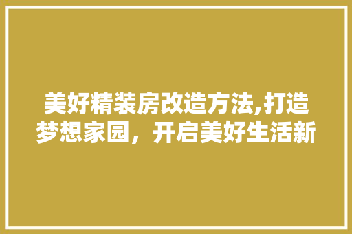 美好精装房改造方法,打造梦想家园，开启美好生活新篇章