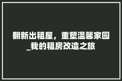 翻新出租屋，重塑温馨家园_我的租房改造之旅