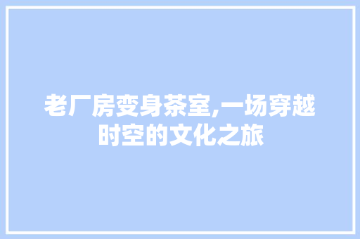 老厂房变身茶室,一场穿越时空的文化之旅 家电维修