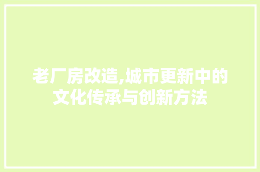 老厂房改造,城市更新中的文化传承与创新方法
