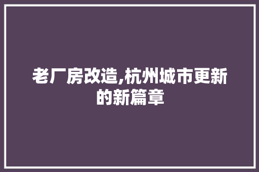 老厂房改造,杭州城市更新的新篇章