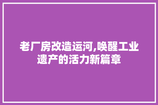 老厂房改造运河,唤醒工业遗产的活力新篇章