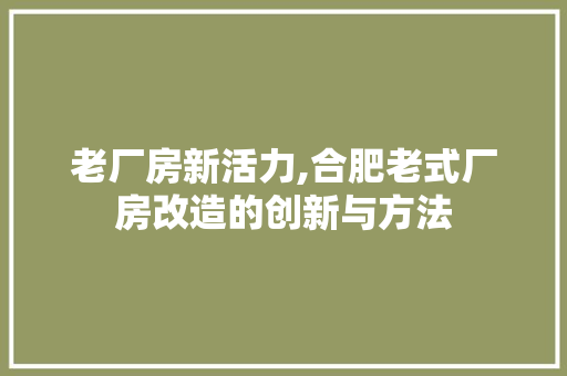 老厂房新活力,合肥老式厂房改造的创新与方法