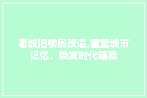老城旧楼房改造,重塑城市记忆，焕发时代新颜