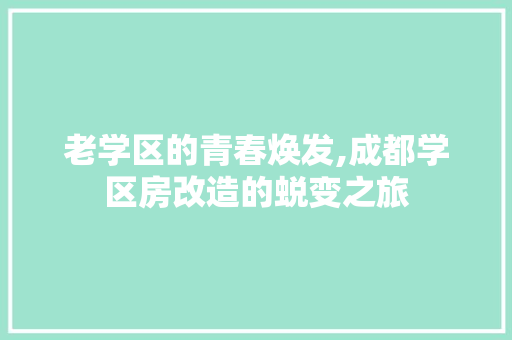 老学区的青春焕发,成都学区房改造的蜕变之旅