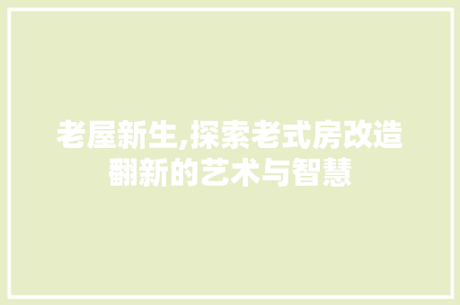 老屋新生,探索老式房改造翻新的艺术与智慧
