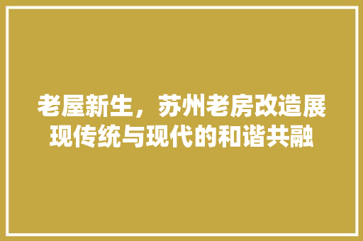 老屋新生，苏州老房改造展现传统与现代的和谐共融
