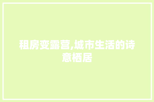 租房变露营,城市生活的诗意栖居