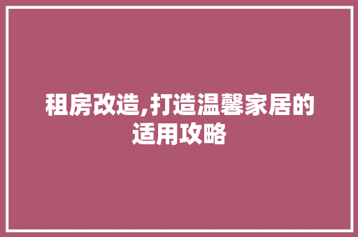 租房改造,打造温馨家居的适用攻略
