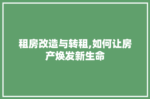 租房改造与转租,如何让房产焕发新生命