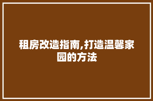 租房改造指南,打造温馨家园的方法