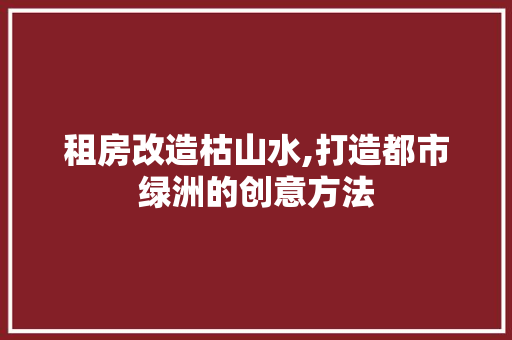 租房改造枯山水,打造都市绿洲的创意方法