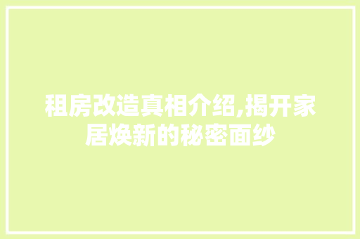 租房改造真相介绍,揭开家居焕新的秘密面纱