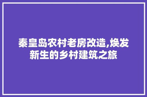 秦皇岛农村老房改造,焕发新生的乡村建筑之旅