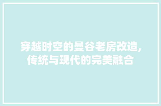 穿越时空的曼谷老房改造,传统与现代的完美融合