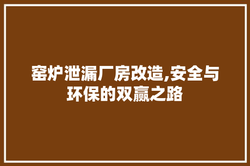 窑炉泄漏厂房改造,安全与环保的双赢之路
