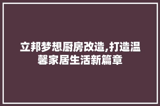 立邦梦想厨房改造,打造温馨家居生活新篇章