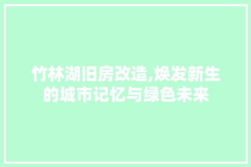 竹林湖旧房改造,焕发新生的城市记忆与绿色未来