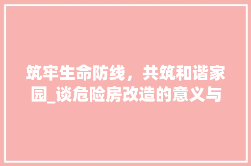 筑牢生命防线，共筑和谐家园_谈危险房改造的意义与路径