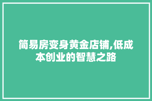 简易房变身黄金店铺,低成本创业的智慧之路