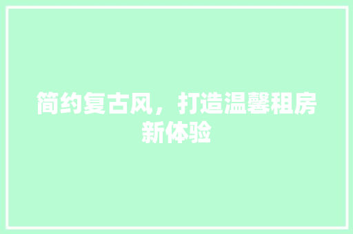 简约复古风，打造温馨租房新体验 综合便民