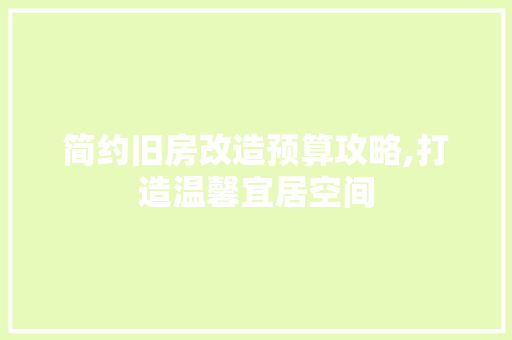 简约旧房改造预算攻略,打造温馨宜居空间