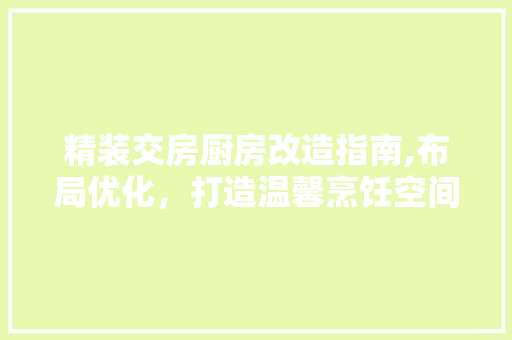 精装交房厨房改造指南,布局优化，打造温馨烹饪空间 家电维修