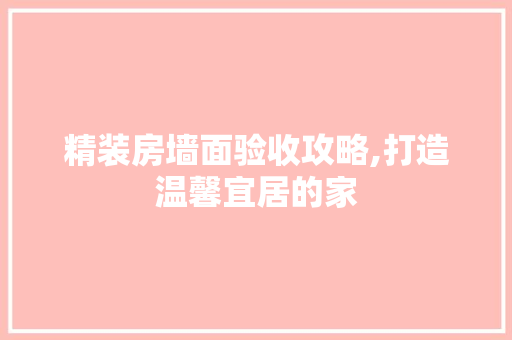 精装房墙面验收攻略,打造温馨宜居的家