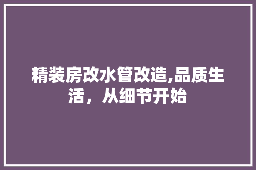 精装房改水管改造,品质生活，从细节开始
