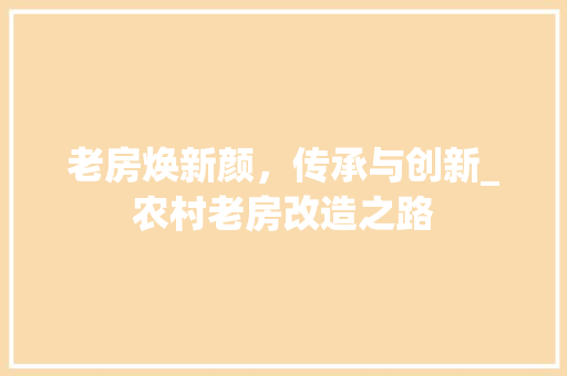 老房焕新颜，传承与创新_农村老房改造之路